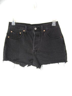 Levi's Size 30 High Waist 501 Cut Off Black Jean Denim Shorts Button Fly